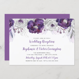 Invitation Aquarelle d'argent violet Réception de mariage flo