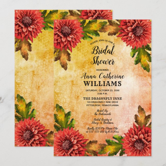 Invitation Aquarelle d'automne Fête des mariées des mamans fl (Devant / Derrière)