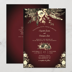 Invitation Aquarelle d'automne Floral Bourgogne et Mariage iv
