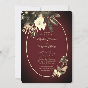 Invitation Aquarelle d'automne Floral Bourgogne Rouge Mariage