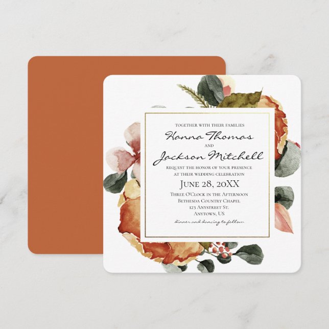 Invitation Aquarelle d'automne Mariage floral (Devant / Derrière)