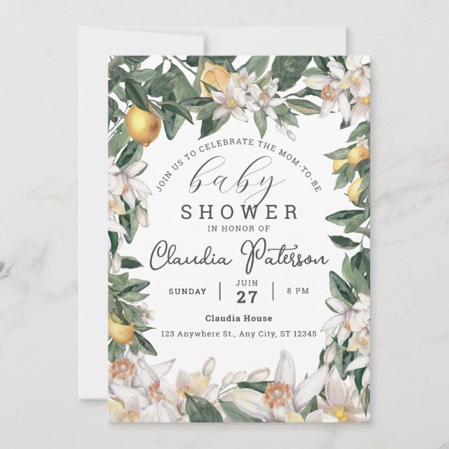 Invitation Aquarelle de Baby shower de citron tropical (Devant)