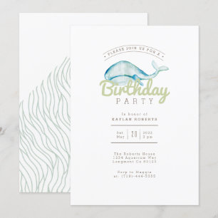 Invitation Aquarelle de baleine   Anniversaire   Ocean Life