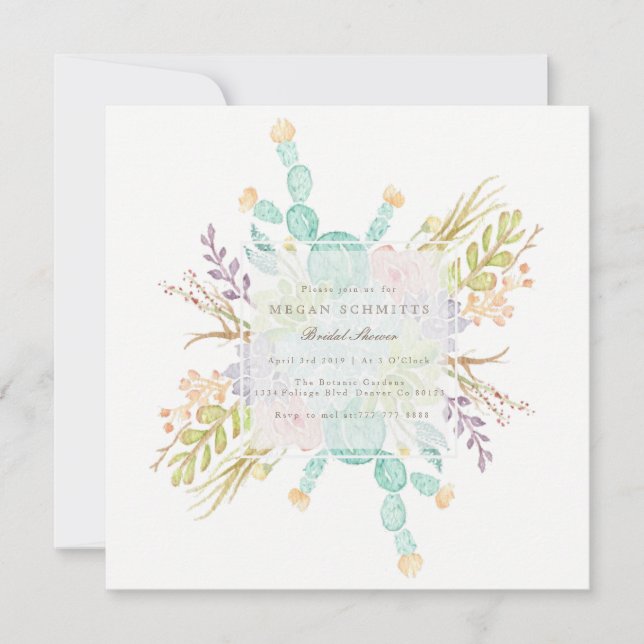 Invitation Aquarelle de bouquet Succulente | FÊTE DES MARIÉES (Devant)