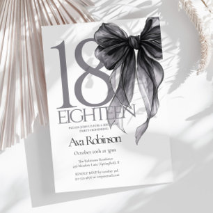 Invitation Aquarelle de Bow noir 18e anniversaire