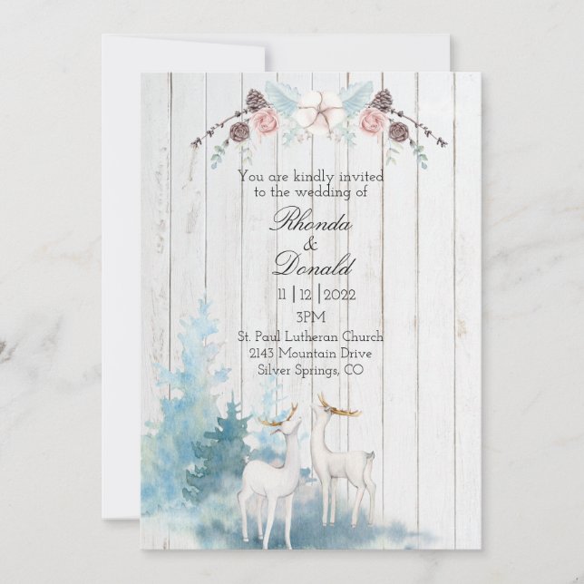 Invitation Aquarelle de cerf d'hiver sur Mariage de bois (Devant)