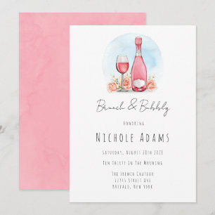 Invitation Aquarelle de champagne rose Brunch et mousseux