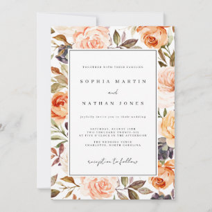 Invitation Aquarelle de chute d'orange brûlée Mariage floral