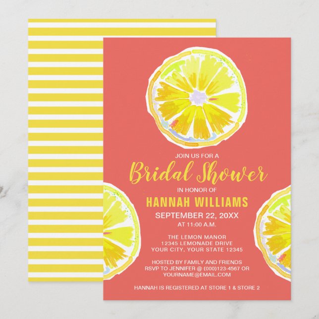 Invitation Aquarelle de citron avec Fête des mariées solaire  (Devant / Derrière)