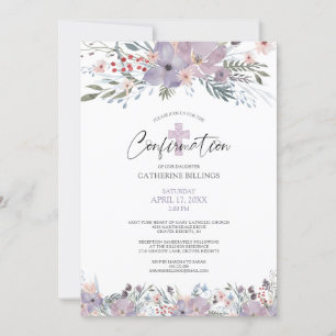 Invitation Aquarelle de confirmation Fleurs sauvages floraux 