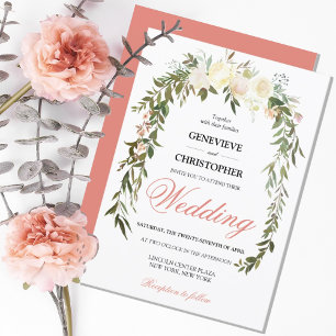 Invitation Aquarelle de corail Floral Élégant mariage Invitat