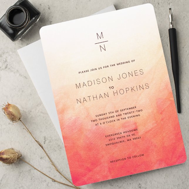 Invitation Aquarelle de corail Mariage minimal (Créateur téléchargé)