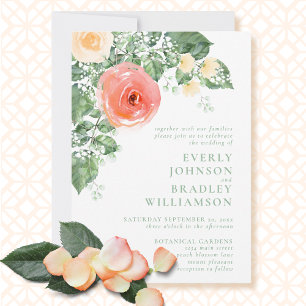 Invitation Aquarelle de corail Pêche Floral Rose Mariage