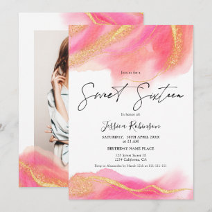 Invitation Aquarelle de corail rose or parties scintillant ph