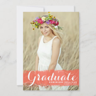 Invitation Aquarelle de corail Splash Photo Graduation