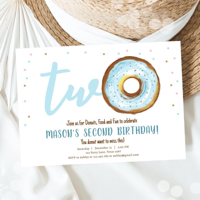 Invitation Aquarelle de Donut deux garçon doux deuxième anniv (Créateur téléchargé)