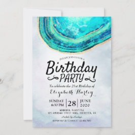 Invitation Aquarelle de fête d'anniversaire Turquoise et Gold