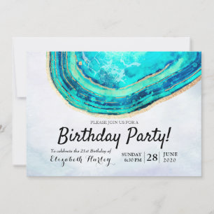 Invitation Aquarelle de fête d'anniversaire Turquoise et Gold