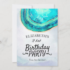 Invitation Aquarelle de fête d'anniversaire Turquoise et Gold