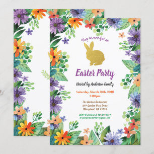 Invitation Aquarelle de fête de Pâques or floral