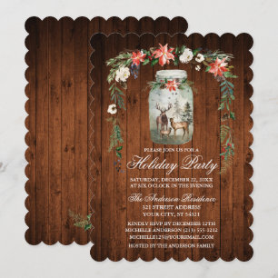 Invitation Aquarelle de fête de vacances Floral Bois Mason Ja