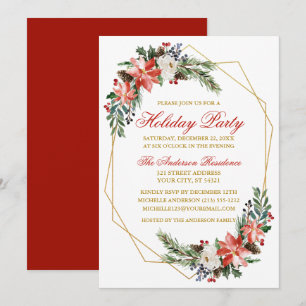 Invitation Aquarelle de fête de vacances Poinsettia Gold Roug