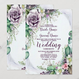 Invitation Aquarelle de feuillage vert mariage violet