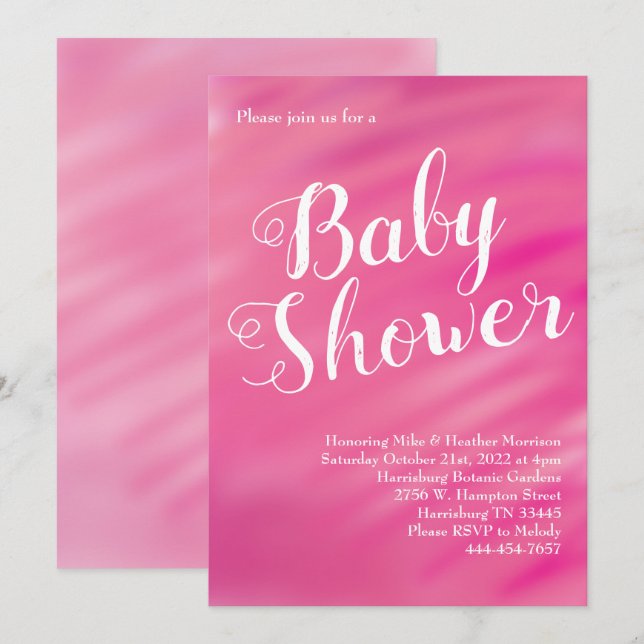 Invitation Aquarelle de fille de Baby shower rose vif (Devant / Derrière)