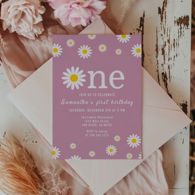 Invitation Aquarelle de Fleur Chamomille Rouge Premier annive (Créateur téléchargé)