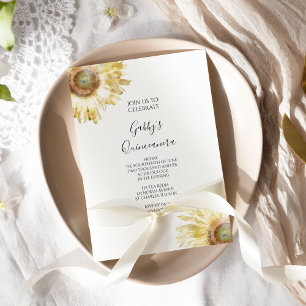 Invitation Aquarelle de fleurs de soleil jaunes Quinceañera