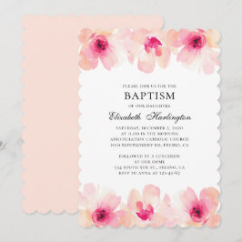 Invitation Aquarelle de fleurs roses. Baptême floral