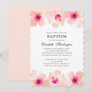 Invitation Aquarelle de fleurs roses. Baptême floral