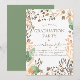 Invitation aquarelle de graduation boho verdure