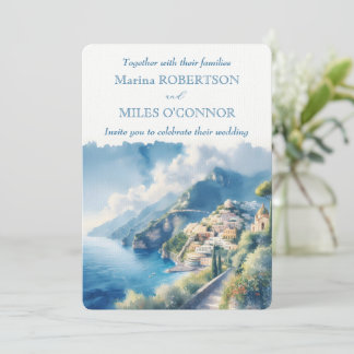Invitation Aquarelle de la côte d'Amalfi mariage Italie Desti