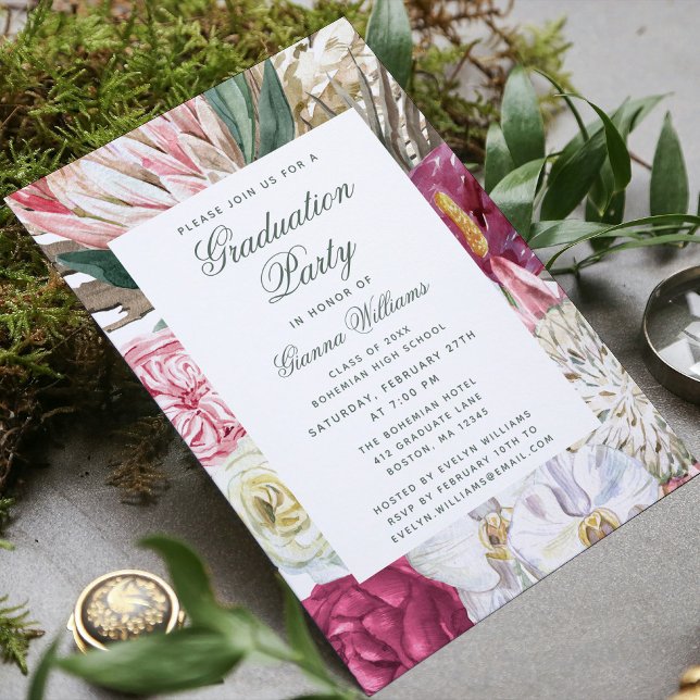 Invitation Aquarelle de la fête de graduation Floral Grad Gra (Créateur téléchargé)