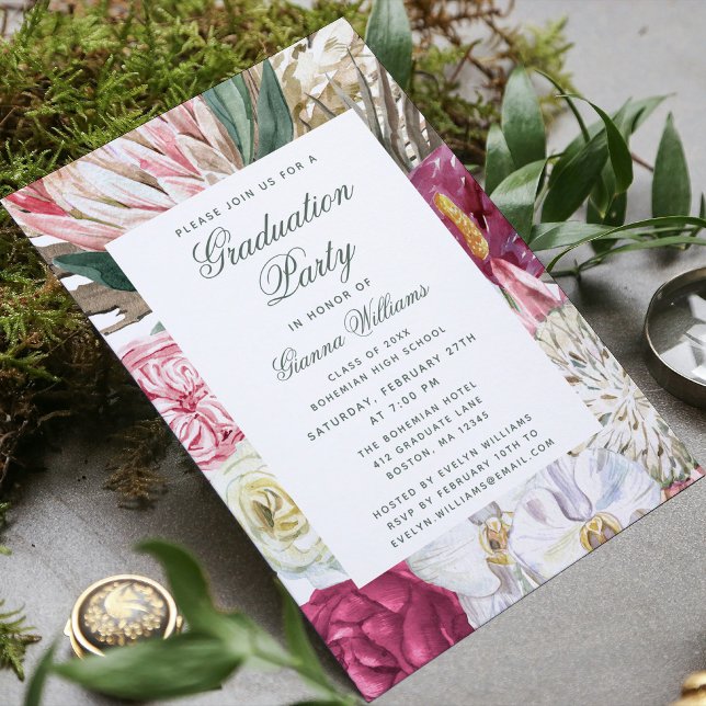 Invitation Aquarelle de la fête de graduation Floral Grad Gra (Créateur téléchargé)