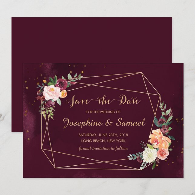 Invitation Aquarelle de la Flore rouge de Bourgogne Sauvez la (Devant / Derrière)