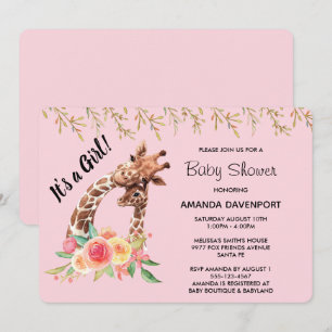 Invitation Aquarelle de la Giraffe Cute C'est une fille ! Bab
