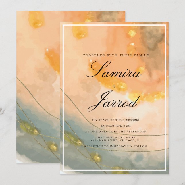 Invitation Aquarelle de la main et Mariage d'or Faux (Devant / Derrière)