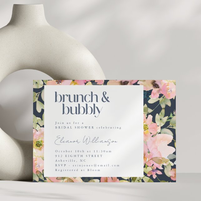 Invitation Aquarelle de la marine Blush Brunch Floral (Créateur téléchargé)