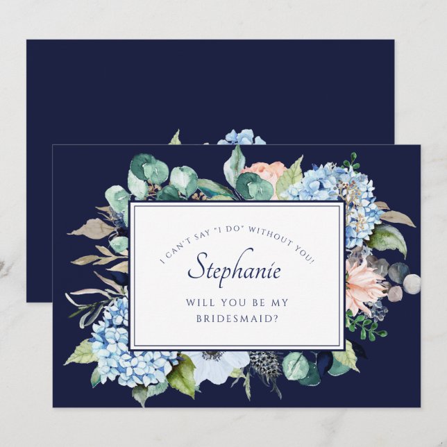 Invitation Aquarelle de la marine Floral Blue Hydrangea Bride (Devant / Derrière)