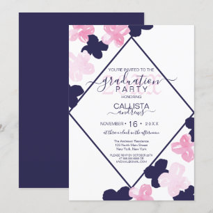Invitation Aquarelle de la marine rose moderne Fleurs