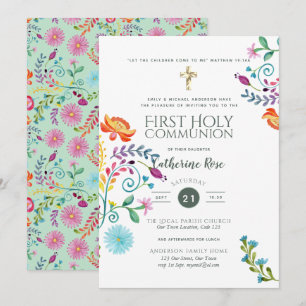 Invitation Aquarelle de la Sainte Communion Fleur sauvage Fol