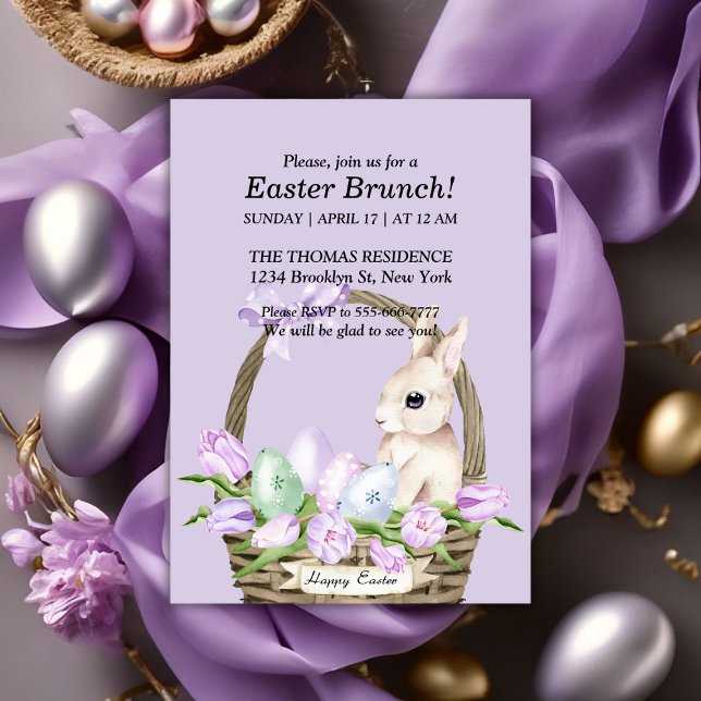 Invitation Aquarelle de lapin doux Brunch de Pâques (Lilac Watercolor Easter Bunny Brunch Invitation)