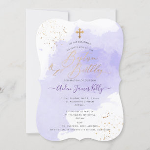 Invitation Aquarelle de lavande Baptême+1er anniversaire