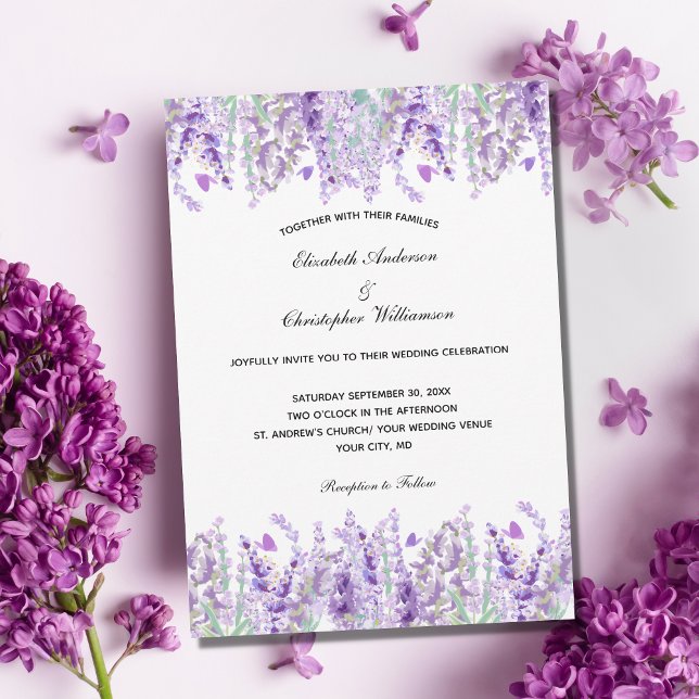 Invitation Aquarelle de lavande Élégant Mariage floral (Créateur téléchargé)