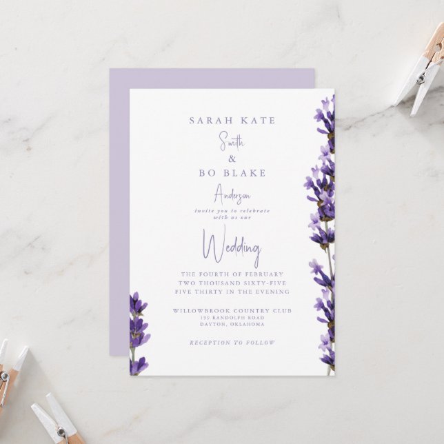 Invitation Aquarelle de lavande Floral Pas de parents Mariage (Devant/Arrière en situation)