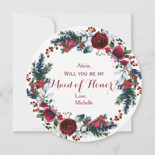 Invitation Aquarelle de l'hiver tourbillons rouges couronne f (Devant)