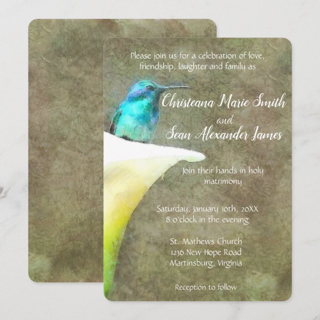 Invitation Aquarelle de Lily Florale d'Oiseau Turquoise blanc (Devant / Derrière)