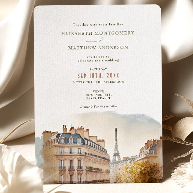 Invitation Aquarelle de mariage de destination Paris France (Créateur téléchargé)